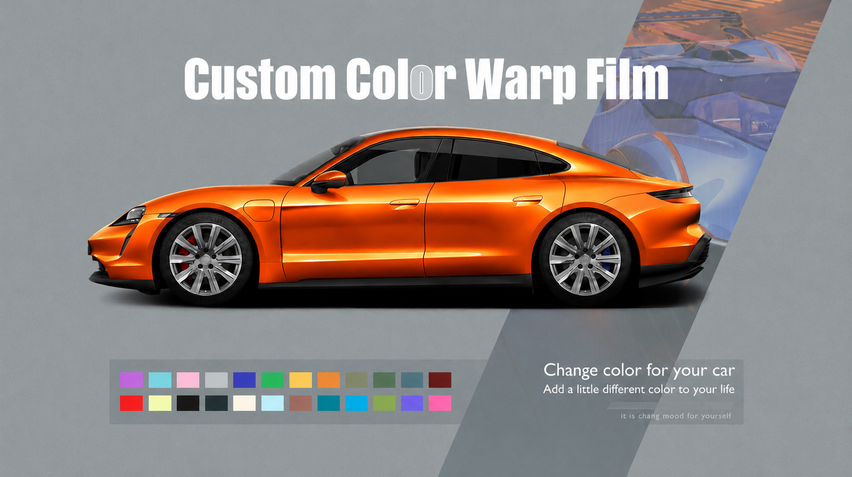 Vehicle with blue color wrap film